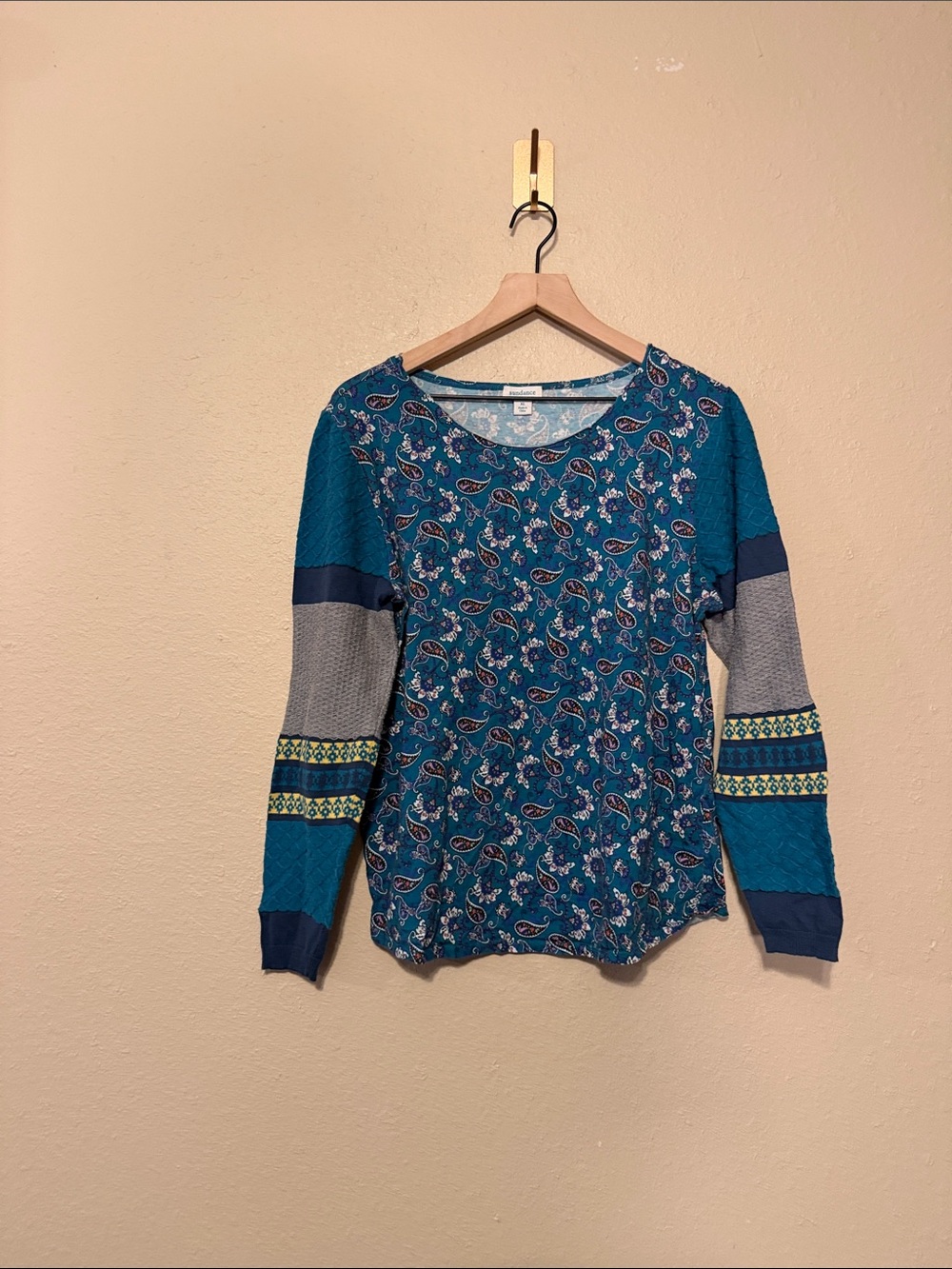 SUNDANCE Floral Paisley Thermal Waffle Knit Long Sleeve T Size XL